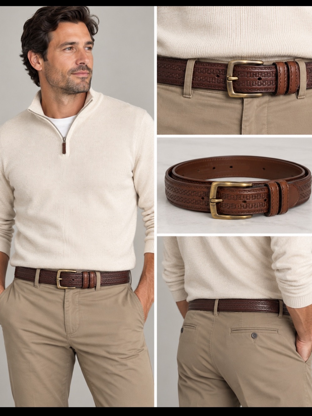 Meglan mens Brown Leather Belt made in Spain. 44